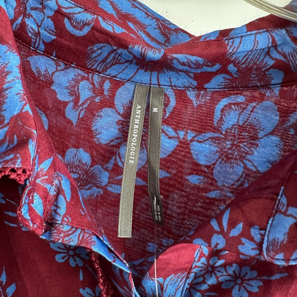Anthropologie Burgundy and Blue Floral Blouse - Picture 2 of 4